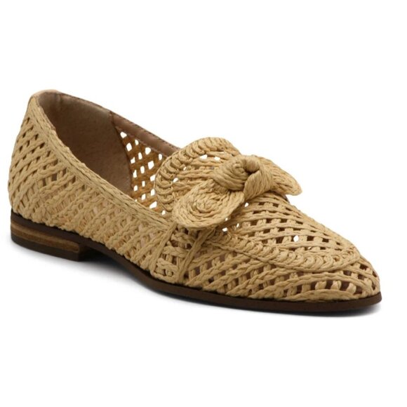Charles David Finite Natural Woven Raffia Loafers Bow Detail Oval Toe Size 8.5 - Picture 1 of 7